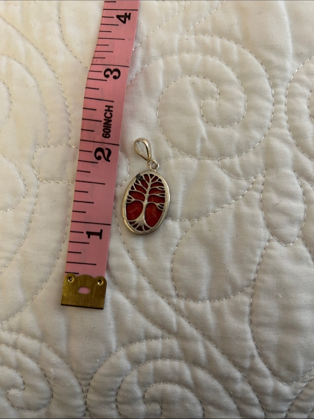 Sterling-Style Tree of Life Pendant Necklace in Red